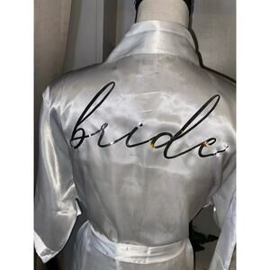 NWT S M White Silver Rise and Bride Satin Robe Confetti Avenue Miss & MRS